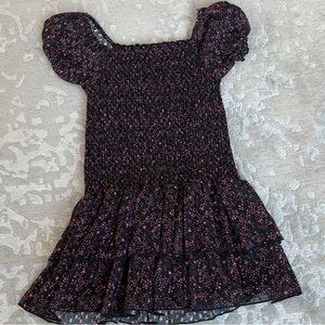 Charming Floral Kids Dress in Black and Pink
